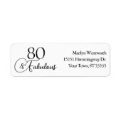 80 and Fabulous 80th Birthday Black Script Address ラベル (正面)