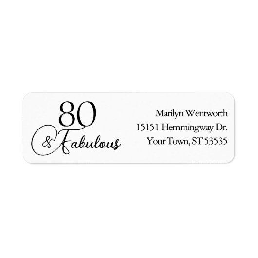 80 and Fabulous 80th Birthday Black Script Address ラベル (正面)