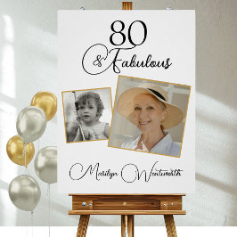 80 and Fabulous 80th Birthday Black Script Photo ポスター