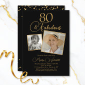 80 and Fabulous 80th Birthday Gold Script 2 Photo 招待状