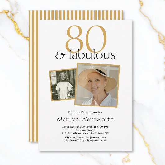 80 and Fabulous 80th Birthday Typography 2 Photo 招待状
