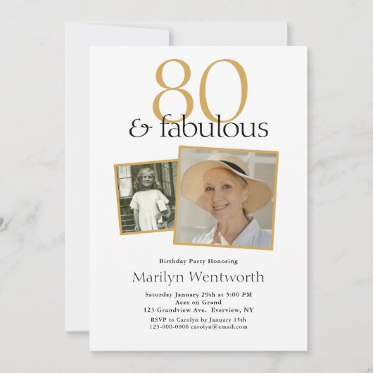 80 and Fabulous 80th Birthday Typography 2 Photo 招待状 (正面)