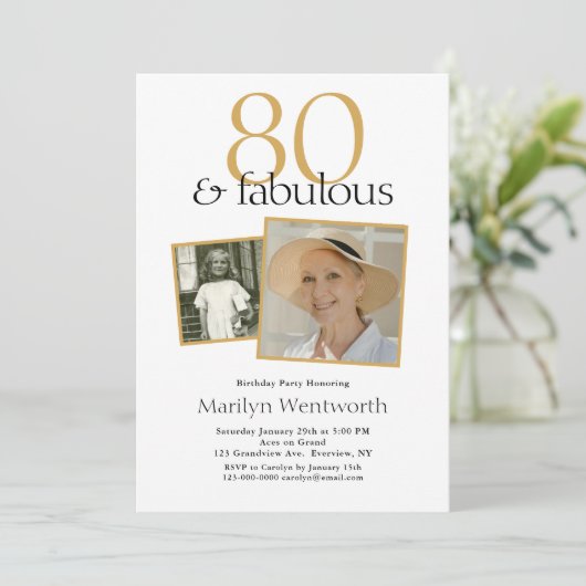 80 and Fabulous 80th Birthday Typography 2 Photo 招待状 (スタンド正面)