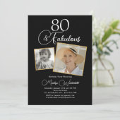 80 and Fabulous 80th Birthday White Script 2 Photo 招待状 (スタンド正面)