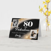 80 and Fabulous Black Gold Photo 80th Birthday カード (黄色い花)