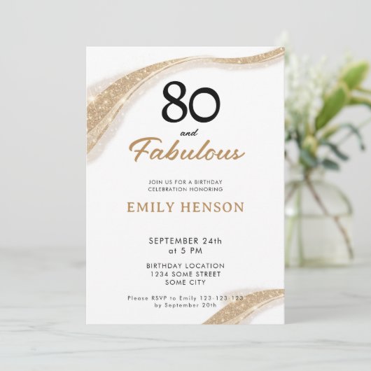 80 and Fabulous Gold 80th Birthday Invitation 招待状 (スタンド正面)