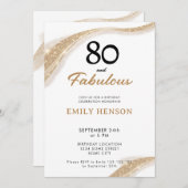 80 and Fabulous Gold 80th Birthday Invitation 招待状 (正面/裏面)