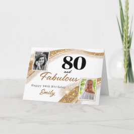 80 and Fabulous Gold Glitter Photo 80th Birthday カード