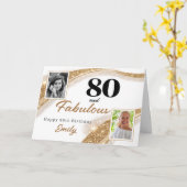 80 and Fabulous Gold Glitter Photo 80th Birthday カード (黄色い花)