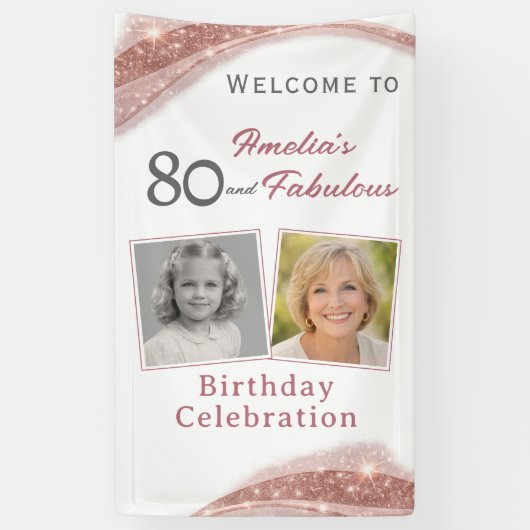 80 and Fabulous Rose Gold Birthday Welcome Photo 横断幕 (縦)