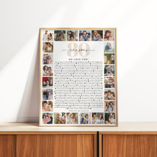 80 Reasons We Love You Photo Collage Keepsake Gift ポスター