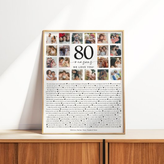 80 Reasons We Love You Photo Collage Keepsake Gift ポスター