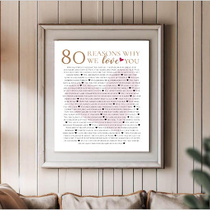 80 Reasons Why We Love You 70歳 60歳 50歳の誕生日 ポスター