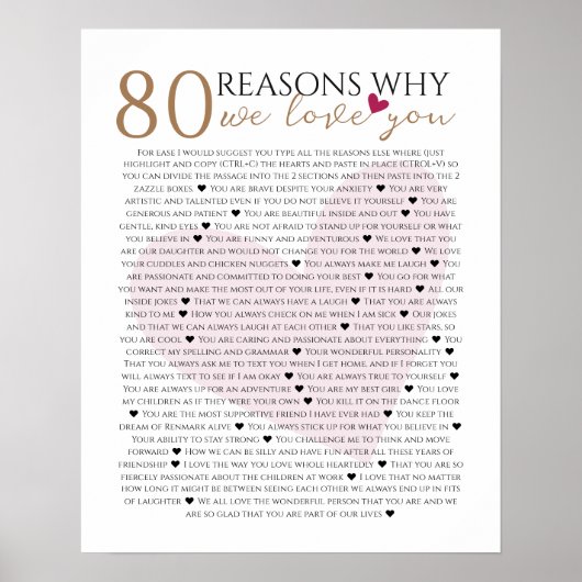 80 reasons why we love you 70th 60th 50th birthday ポスター (正面)