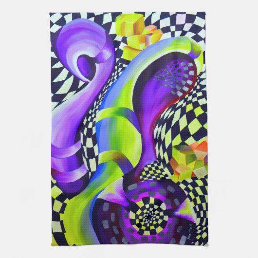 80 sアールデコ幾何学模様 キッチンタオル (縦)