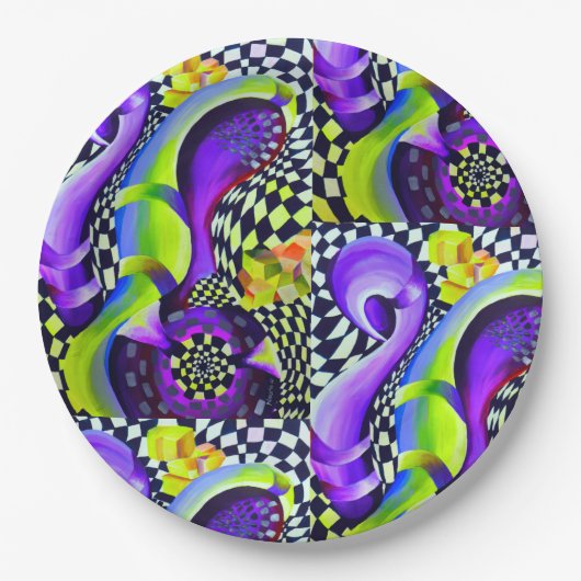 80 sアールデコ幾何学模様 ペーパープレート (正面)