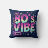 80’s Vibe Throw Pillow – Neon Cassette and Galaxy  クッション (正面)