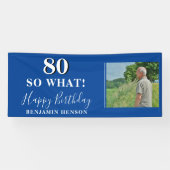 80 So What おもしろい Blue Photo 80th誕生日パーティー 横断幕 (横)