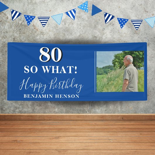 80 So What おもしろい Blue Photo 80th誕生日パーティー 横断幕