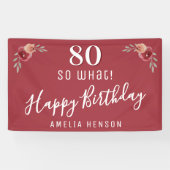80 So what 赤い水彩花柄 80歳の誕生日 横断幕 (横)