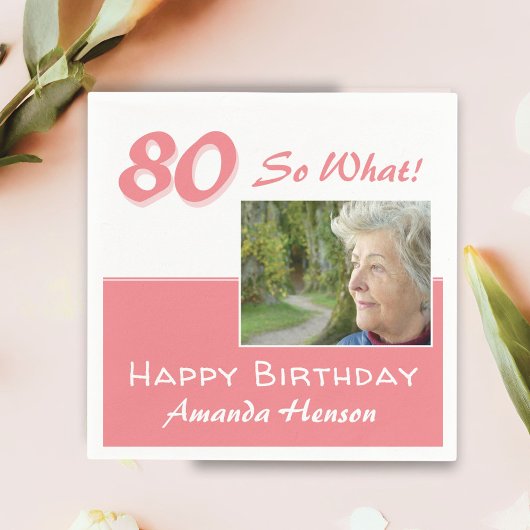 80 So what Pink 80おもしろいth誕生日写真 スタンダードカクテルナプキン