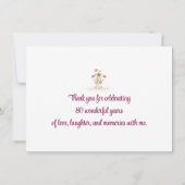 80 Years Floral Flowers - Butterfly 80th Birthday サンキューカード (裏面)