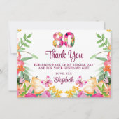 80 Years Floral Flowers - Butterfly 80th Birthday サンキューカード (正面)