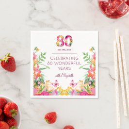 80 Years Floral Flowers - Butterfly 80th Birthday スタンダードカクテルナプキン