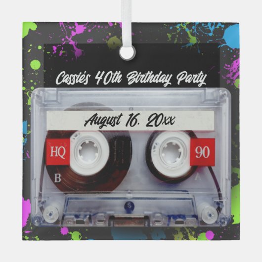 80sおもしろいカセットMixtapeキープサムメモリ ガラスオーナメント (正面)