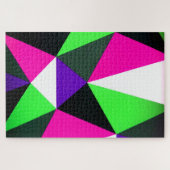 80sはっきりしたカラーブロックネオングリーンピンクパープル ジグソーパズル (横)
