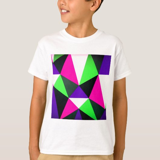 80sはっきりしたカラーブロックネオングリーンピンクパープル tシャツ (正面)