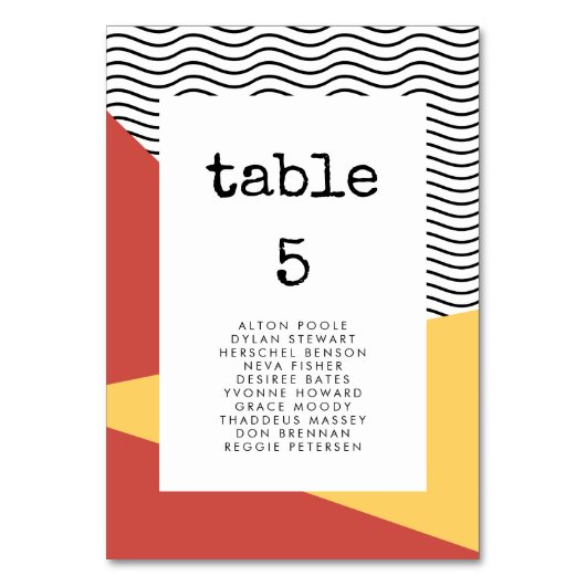 80sアートポップ・アートのメンフィススタイルシーティングチャートカード テーブルナンバー (正面)