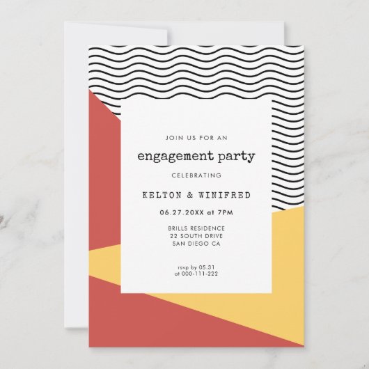 80sアートポップ・アートのメンフィススタイル婚約パーティ 招待状 (正面)