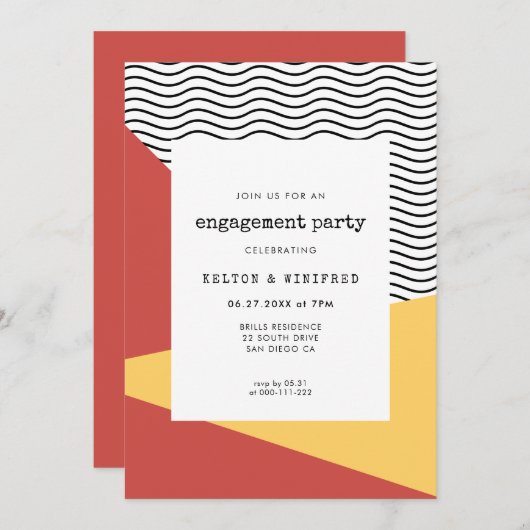 80sアートポップ・アートのメンフィススタイル婚約パーティ 招待状 (正面/裏面)