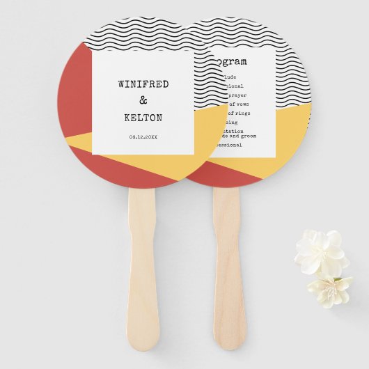 80sアートポップ・アートのメンフィススタイル結婚式プログラム ハンドファン (正面&裏面)