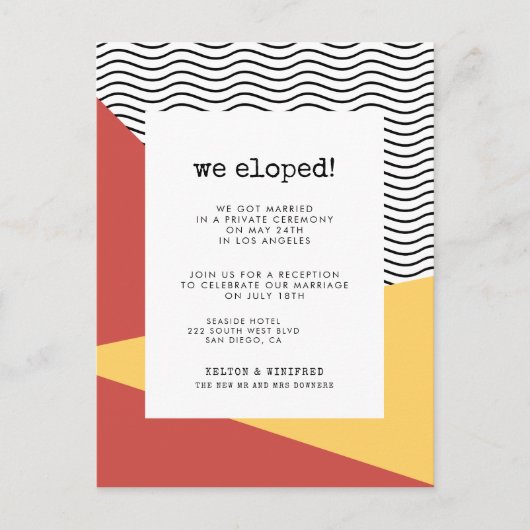 80sアートポップ・アートのメンフィススタイル駆け落ち ポストカード (正面)