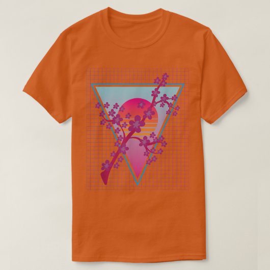 80sアート日本の桜フラワーVAPORWAVEさくらんぼBl Tシャツ (デザイン正面)