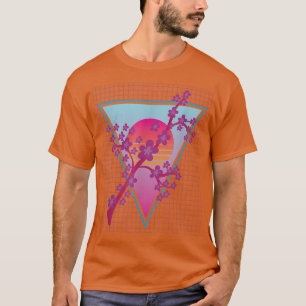 80sアート日本の桜フラワーVAPORWAVEさくらんぼBl Tシャツ