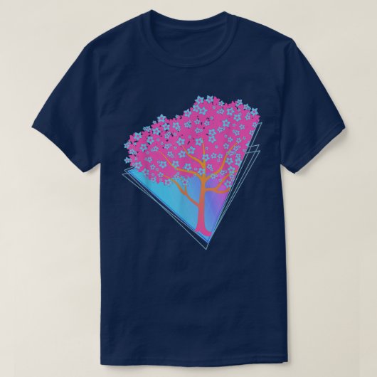 80sアート日本の桜フラワーVAPORWAVEさくらんぼBl Tシャツ (デザイン正面)