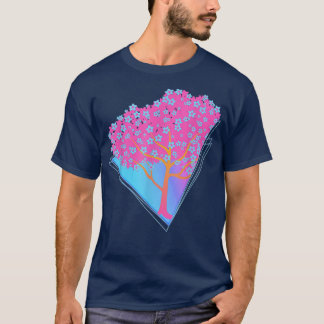 80sアート日本の桜フラワーVAPORWAVEさくらんぼBl Tシャツ
