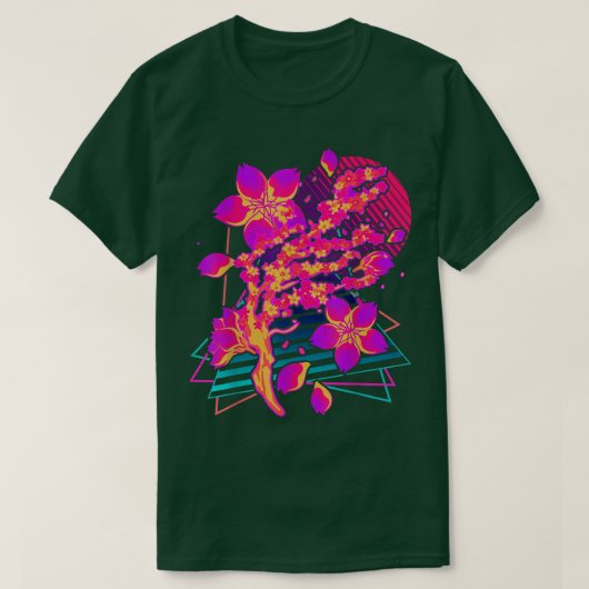 80sアート桜フラワージャパンレトロVAPORWAVEさくらんぼ Tシャツ (デザイン正面)