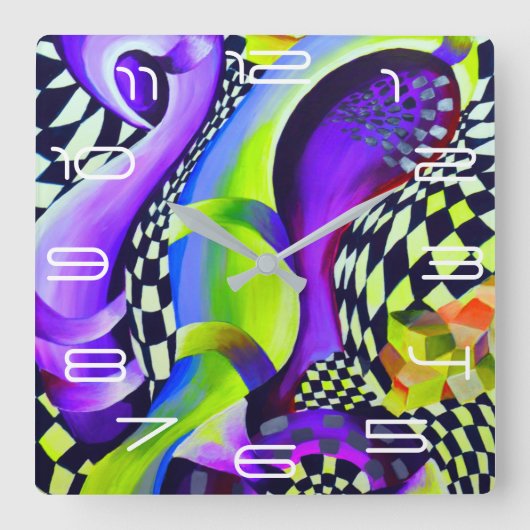 80sアールデコ幾何パターン スクエア壁時計 (正面)