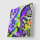 80sアールデコ幾何パターン スクエア壁時計 (傾斜)