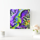 80sアールデコ幾何パターン スクエア壁時計 (ホーム)