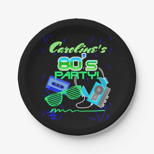 80sカセットテープのパーティー ペーパープレート (正面)