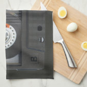 80sカセットテープブラックヴィンテージミックステープ キッチンタオル (四つ折り)