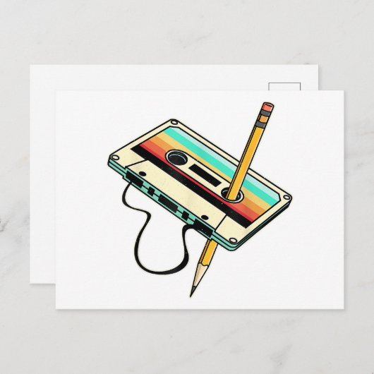 80sカセットテープペンシル1980sレトロヴィンテージスロー シーズンポストカード (正面/裏面)