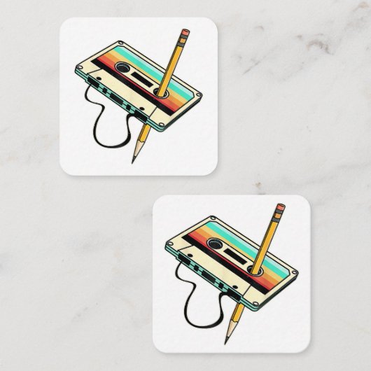80sカセットテープペンシル1980sレトロヴィンテージスロー スクエア名刺 (正面/裏面)