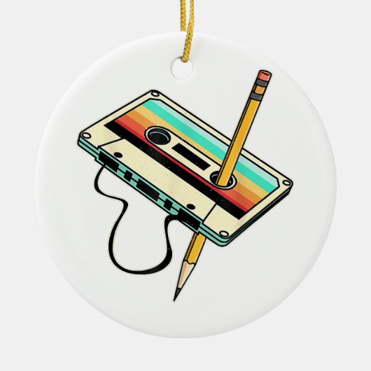 80sカセットテープペンシル1980sレトロヴィンテージスロー セラミックオーナメント (正面)