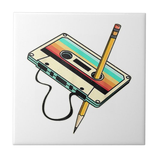 80sカセットテープペンシル1980sレトロヴィンテージスロー タイル (正面)
